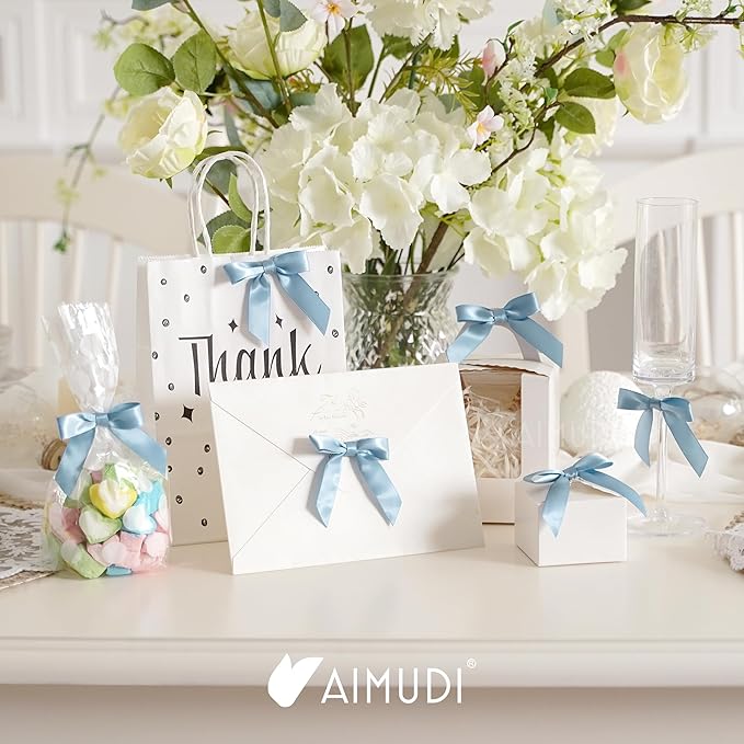 AIMUDI Dusty Blue Bows for Gift Wrapping Premade Satin Bows for Wedding Decor - Image 3