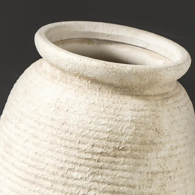 Ceramic Flower Vase, 7.48 Inch White Rustic Farmhouse Decorative Vase Pottery - Image 3