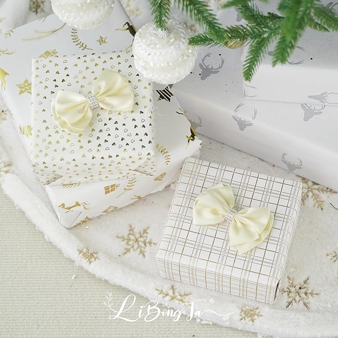 Ivory Satin Bows 4'' Premade Ivory Ribbon Bows, Gift Bows - Image 6