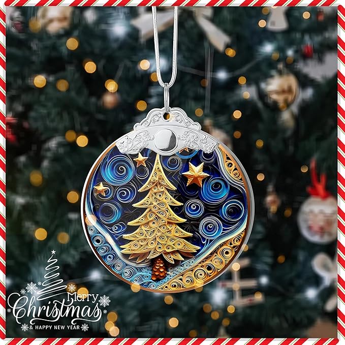 Christmas Ornament 2025, Christmas Tree Round Shape, 4 Inch Acrylic Ornament Art - Image 3