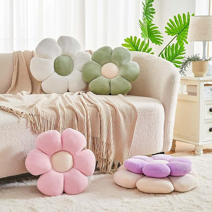 Sage Green Flower Pillow, 17.7" Cute Flower Shaped Floor Pillow, Aesthetic - Image 3