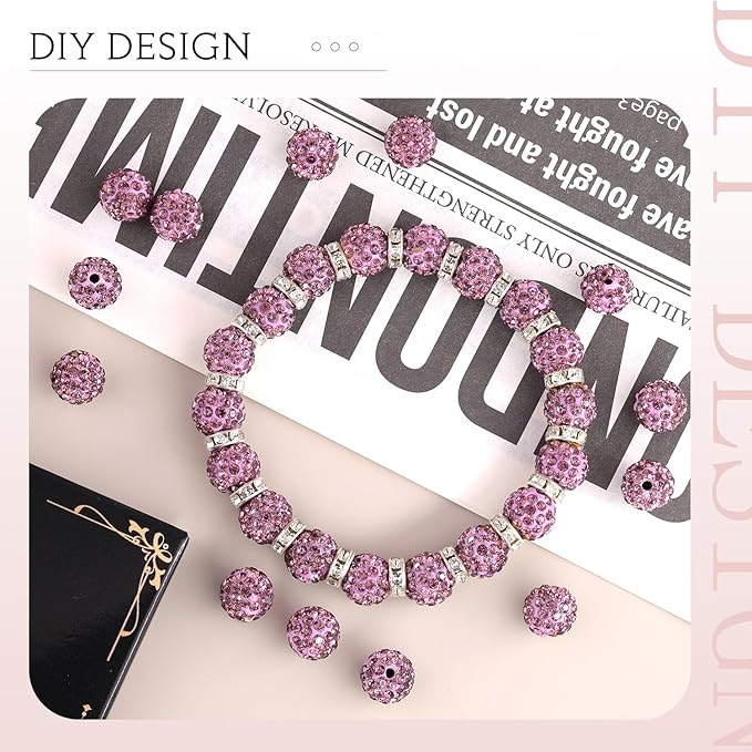 100pcs 10mm Rhinestone Beads for Jewelry Making, Light Purple Shiny Round - Image 4