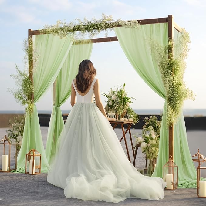 30" x 20Ft Wedding Arch Draping Fabric, 1 Panel Olive Green Sheer Curtain - Image 2