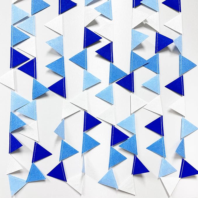 Blue Party Decorations Felt Hanging Triangle Mini Bunting Pennant Banner Flag - Image 4