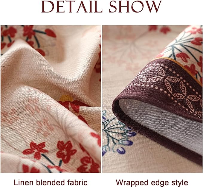 patdrea Designer French Linen Rectangular Table Cloth, Vintage Red Floral Fall - Image 5