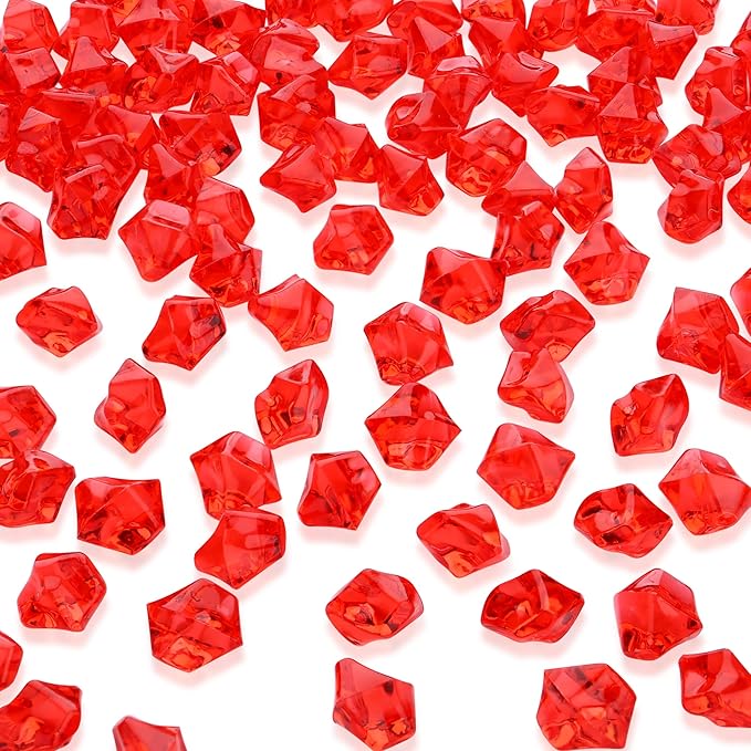 YATOJUZI 500pcs Fake Ice Cubes Red Acrylic Crushed Rocks Vase Fillers Plastic by YATOJUZI
