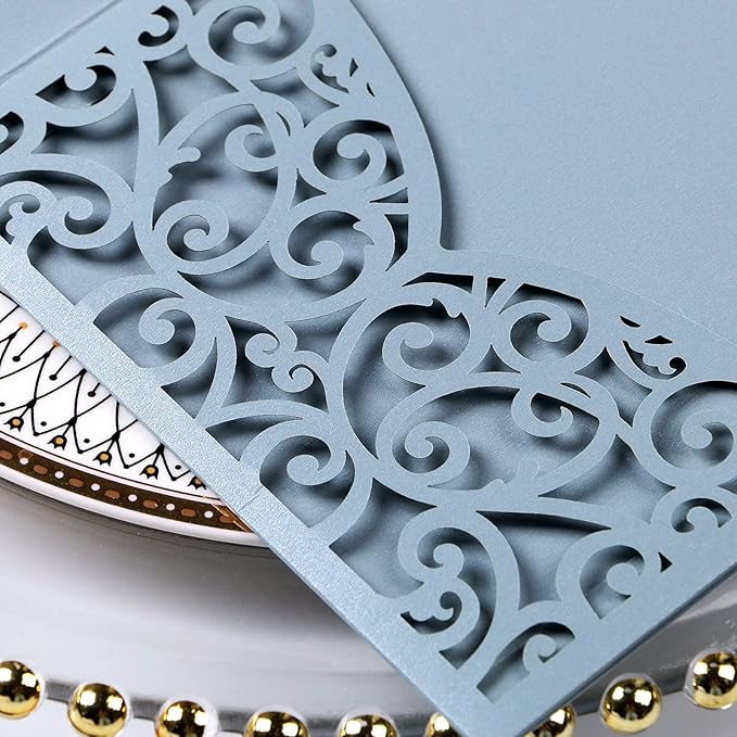 PONATIA 5.12 x 7.2 Dusty Blue Laser Cut Invitation Pocket - Image 7