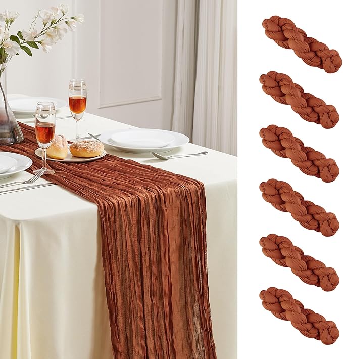 6 Pack Terracotta Cheesecloth Table Runner 10FT Long Boho Gauze Table Runner by AGIRL