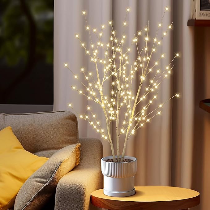 33in Birch Light Tree with 180 LED Lights, Twinkling Lighted Tree with Timer - Image 4