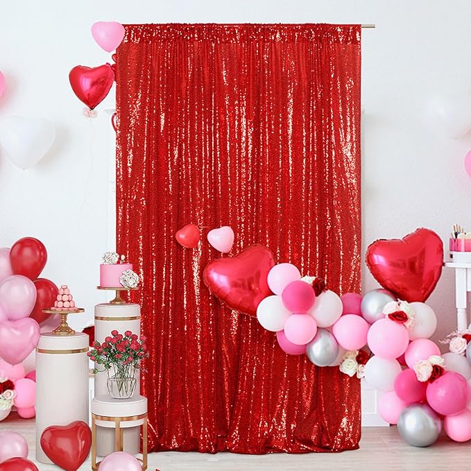 Poise3EHome 4x8ft Red Sequin Backdrop, Upgrade Shimmer Backdrop - Image 2