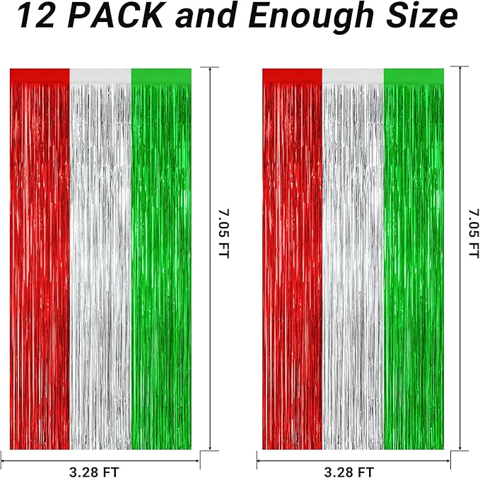 12 Pack Christmas Party Backdrop, 3.28 FT x 7.05 FT Red Silver Green Foil - Image 2