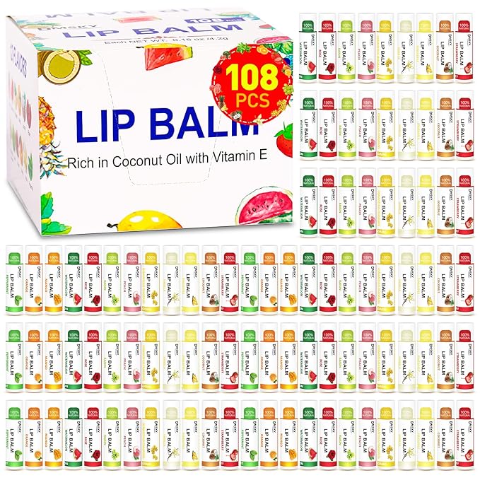 DMSKY 108 Pack Lip Balm, Natural Lip Balms Bulk by DMSKY