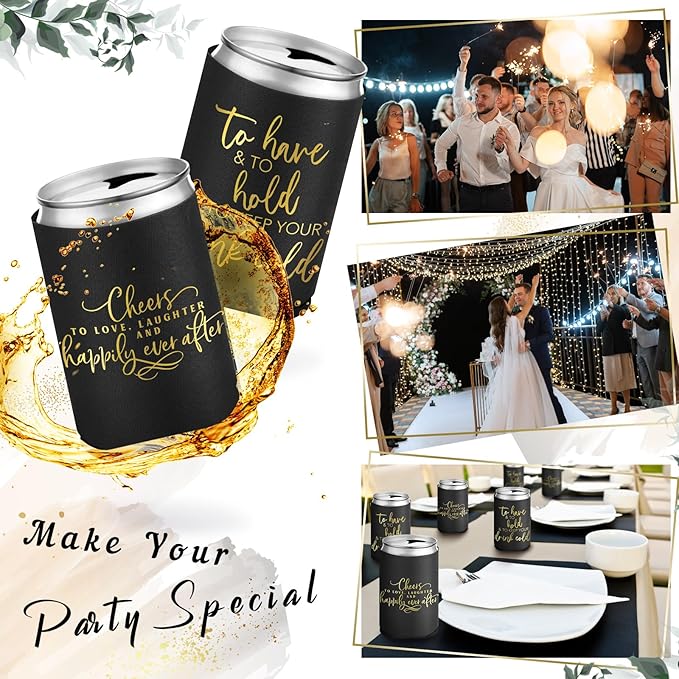 50 Pieces Black Wedding Can Cooler Sleeves Bulk Engagement Party Favors - Image 5