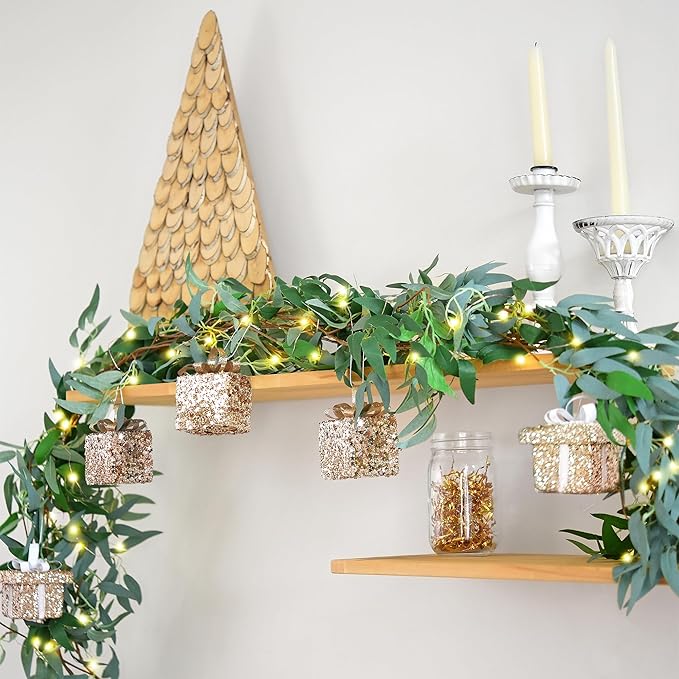 Artificial Willow Garland with Lights & Ornaments – 2-Pack Lighted Greenery Vine - Image 6