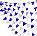 Royal Blue Silver Party Decorations Navy Blue Triangle Pennant Banner Flag by pinkblume