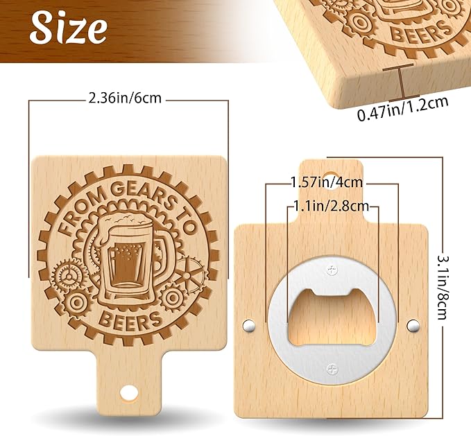 8 Custom Magnetic Bottle Opener Refrigerator, Personalized Engraved Wood Beer - Image 2