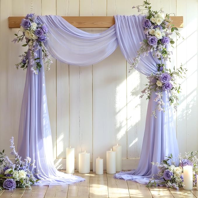 Wedding Arch Draping Fabric, 2 Panels 18FT Purple Sheer Chiffon Curtain Drapes by Partisky