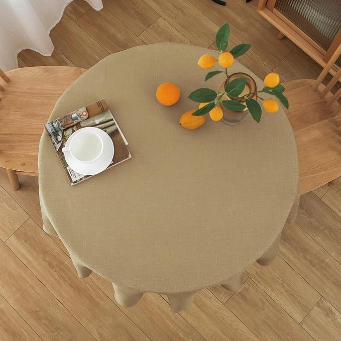 NLMUVW Round Linen Tablecloth 48 Inch, Tan Table Cloth Farmhouse Water - Image 7