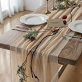 3pcs Deep Beige Cheesecloth Table Runner Rustic Boho Gauze 120 Inch 10 FT by KEKETOARRANGE