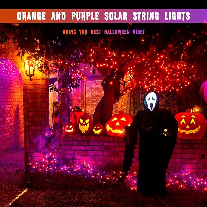 JMEXSUSS Orange and Purple Solar Halloween Lights, 2 Pack 100 Led Color - Image 6