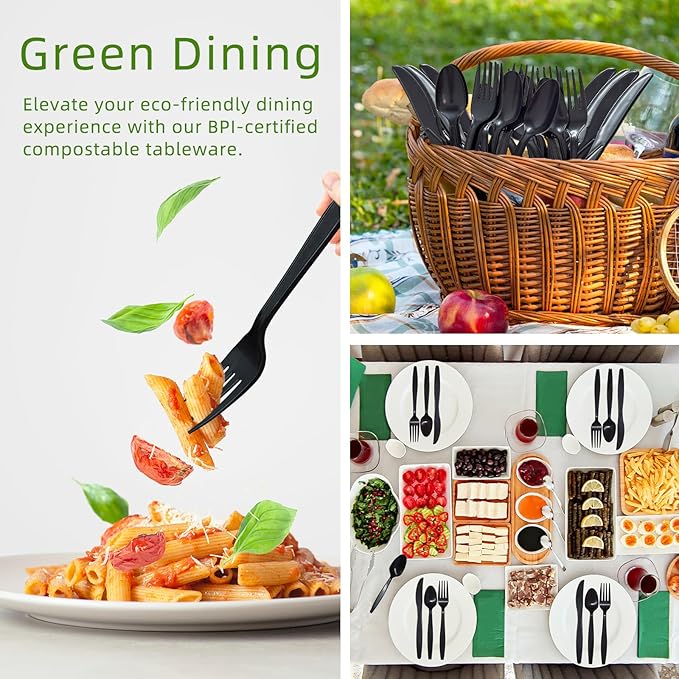 150 Count Black Compostable Silverware, Compostable Utensils, Disposable - Image 4