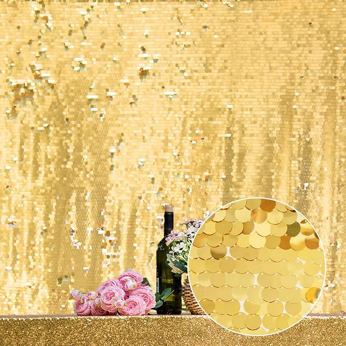 JYFLZQ Gold Payette Sequin Backdrop Curtains 8ft x 8ft 1 Panel Shimmer Wall by JYFLZQ