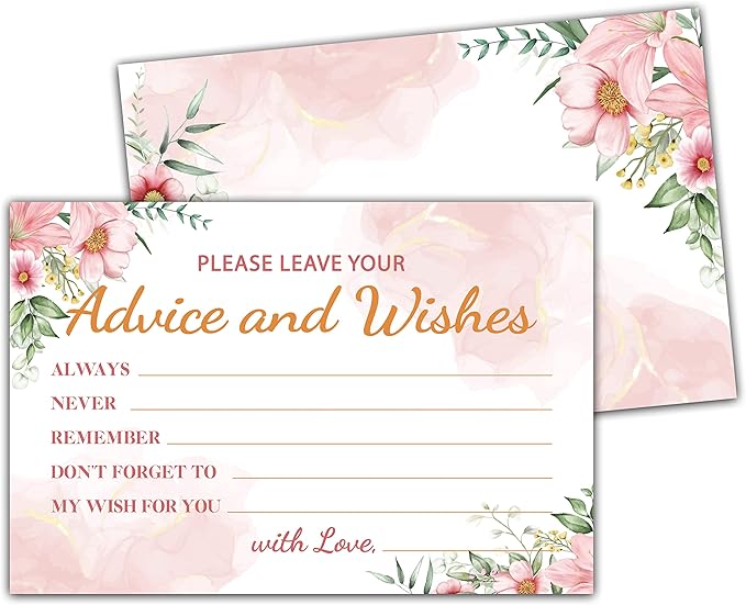 Boho Floral Greenery Advice and Wishes Cards, Mr and Mrs, Bride Shower by Levitatinyear