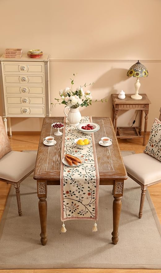 ISAENNE Designer Elegant Linen Floral Table Runner 71 Inches Long, Farmhouse - Image 8
