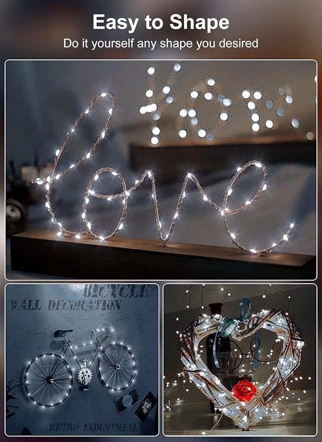 66Ft 200 LED Outdoor String Lights, Pure White Fairy Lights Battery Operated - Image 3