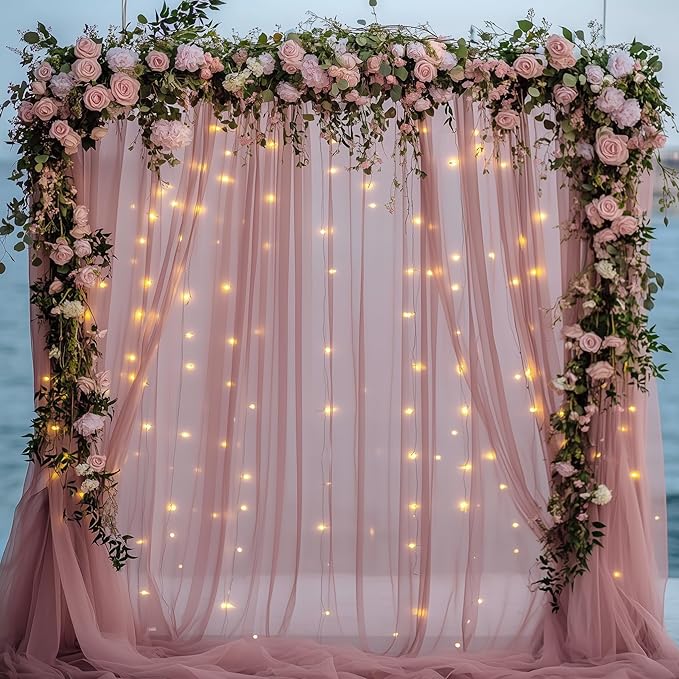 Fomcet Dusty Rose Tulle Backdrop Curtains - Image 6