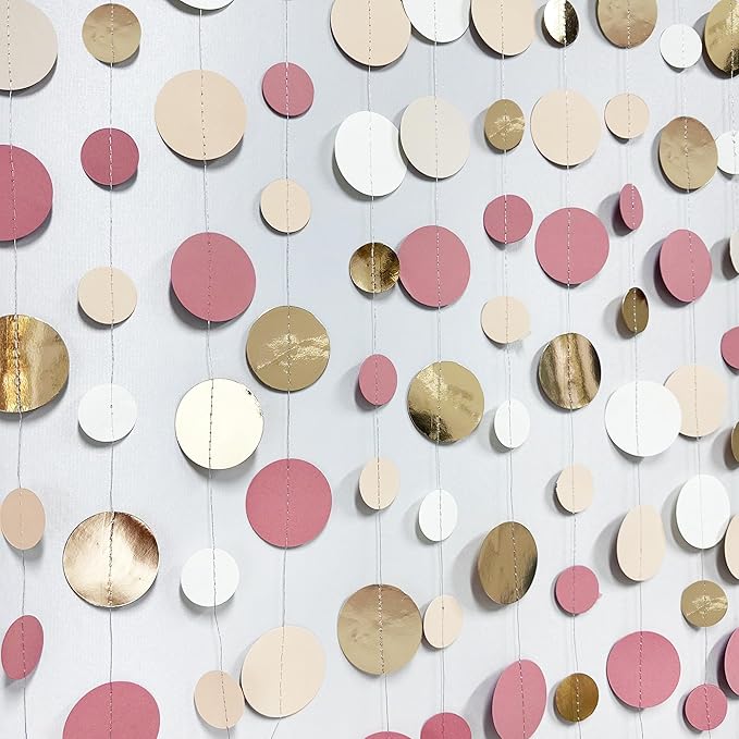 Champagne Gold Dusty Pink Decorations Circle Dots Garland Gold Pink Nude - Image 4