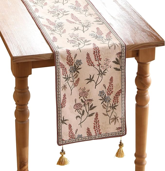 ISAENNE Designer Light Beige Linen Extra Long Table Runner 118 Inches, Vintage by Isaennehomedecoration