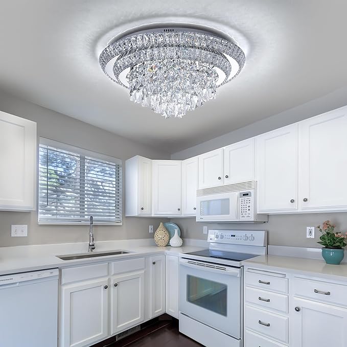 24 inch Crystal Silver Ceiling-Light Flush Mount - Image 8