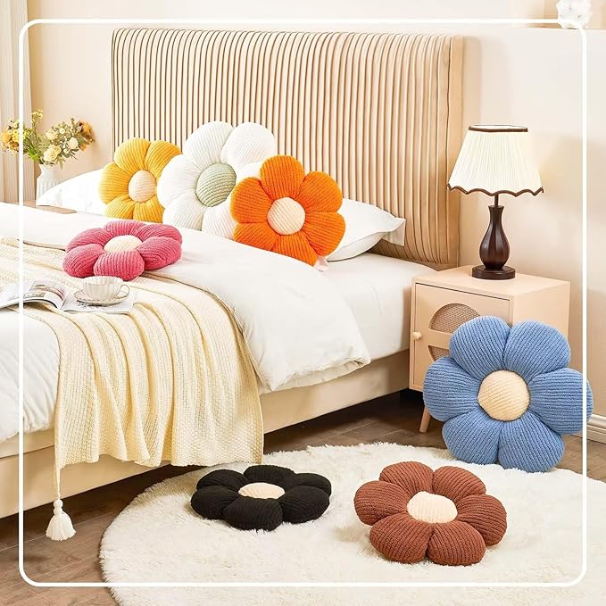 Flower Throw Pillow, Soft White 19.6" Shaped Floor Pillow - Image 6