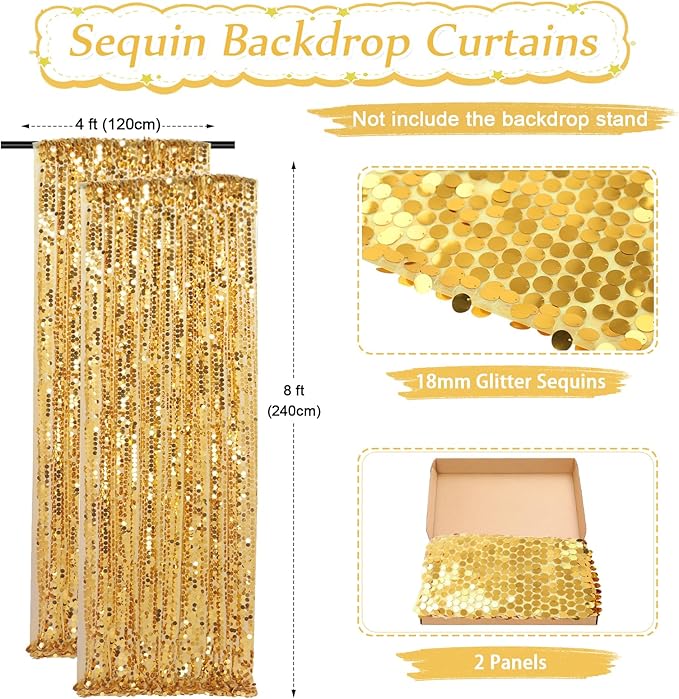 Gold Big Payette Sequin Backdrop 2 Panels 4ftx8ft Sparkly Glitter Backdrop - Image 4