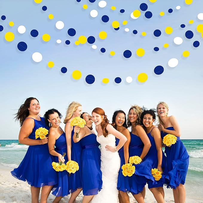 46Ft Navy Blue and Yellow Circle Dots Garland Royal Blue Yellow White Hanging - Image 6