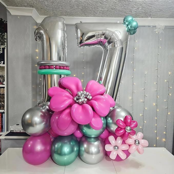 Silver 80th Birthday Balloons for Men, 40 Inch Mylar Self Inflating 80 Balloon - Image 7