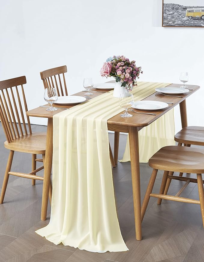 5 Pack 10Ft Light Yellow Chiffon Table Runner Sheer 29x120 Inch - Image 4