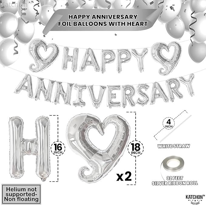 KatchOn, 18 Inch | Silver Happy Anniversary Balloon Banner | Heart Balloons - Image 4