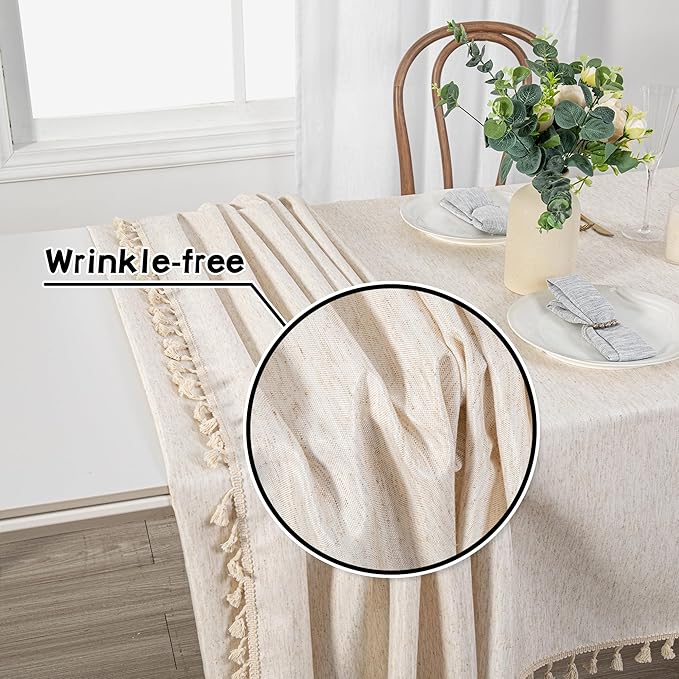 MYSKY HOME Rectangle Tablecloth, 60x60 inches, Heavy Duty Cotton Tassel Linen - Image 5