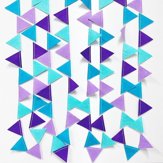 Mermaid Party Decorations Purple Teal Felt Hanging Triangle Mini Bunting - Image 4