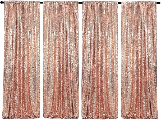 Rose Gold Sequin Backdrop Curtains 4 Panels 2FTx8FT Glitter Rose Gold Photo by WISPET