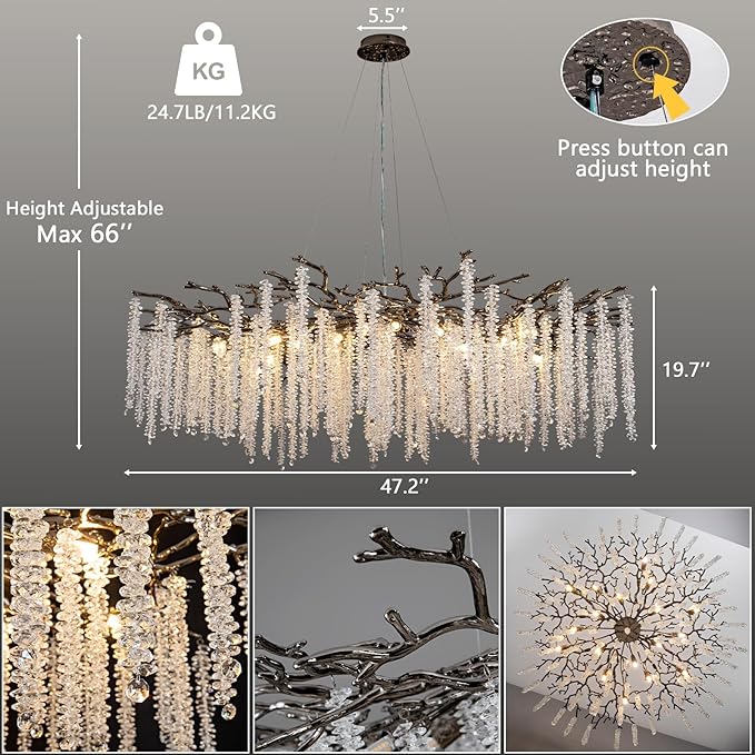 YUYI 47.2'' Modern Crystal Chandeliers - Image 2