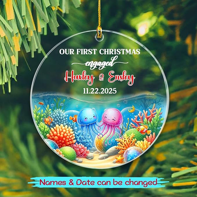 Personalized Our First Christmas Engaged Ornament Gift, Customized Date/Names - Image 2