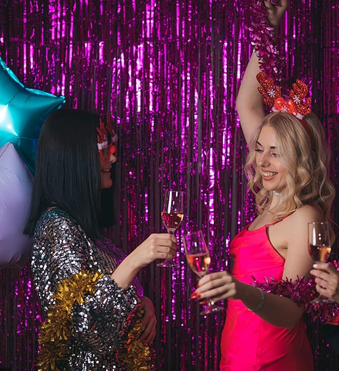 3 Pack Hot Pink Backdrop Curtain Birthday Party Decorations Tinsel Streamers - Image 6