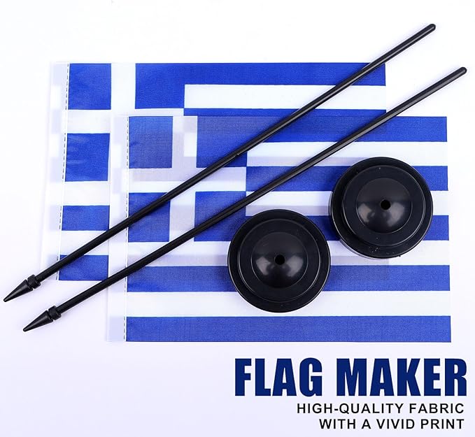 Greece Desk Flag 12" Solid Pole Deluxe Set Greek Flags Banner Mini Small Greece - Image 5