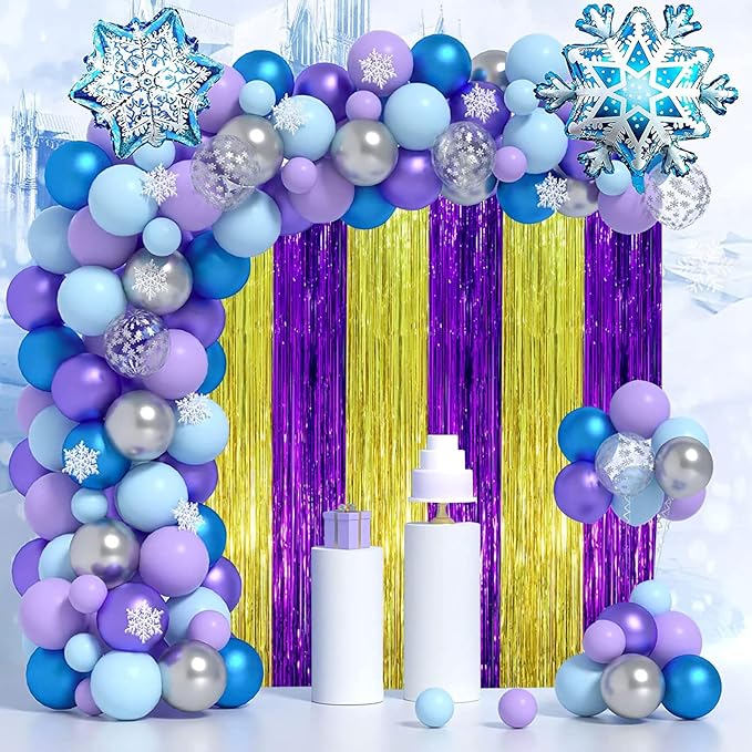 2 Pack Purple and Gold Foil Fringe Backdrop Curtains, Tinsel Streamers Party - Image 7