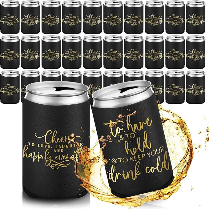 50 Pieces Black Wedding Can Cooler Sleeves Bulk Engagement Party Favors by Qinyoung