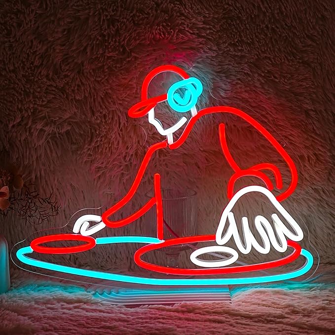 DJ Player Neon Sign Bar Neon Light Wall Decor 16.5 * 12.6 Inch LED DJ Light Up by GNVETZLL