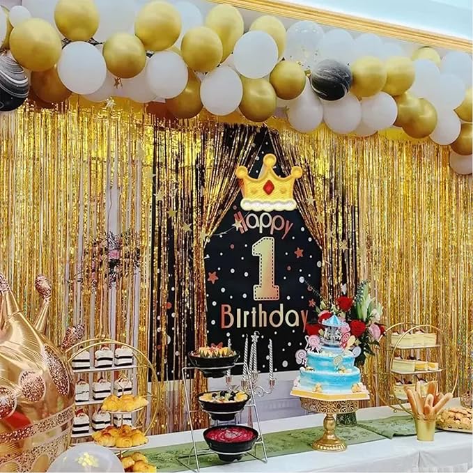 CANREVEL 2 Pack 3.3x8.2 Feet Laser Gold Foil Fringe Backdrop Curtains, Tinsel - Image 5